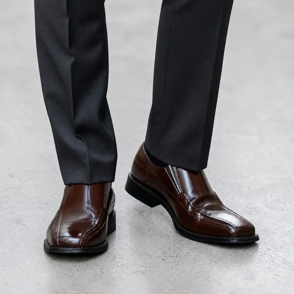 Alfani Ascher Men’s Brown Slip On Dress Shoes Square Toe Loafers Size 11.5 M